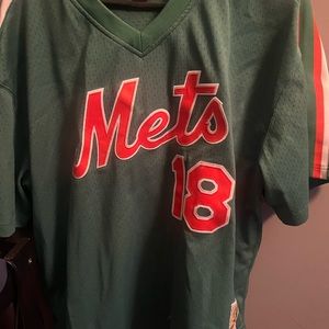 Authentic Mets Mitchell and Ness #18 Darryl Strawberry St. Patricks Day Jersey
